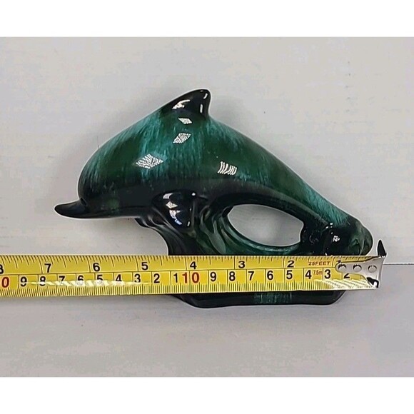 Blue Mountain Pottery Dolphin Figurine Green Drip Glaze Canadian Vintage Decor - Picture 8 of 8